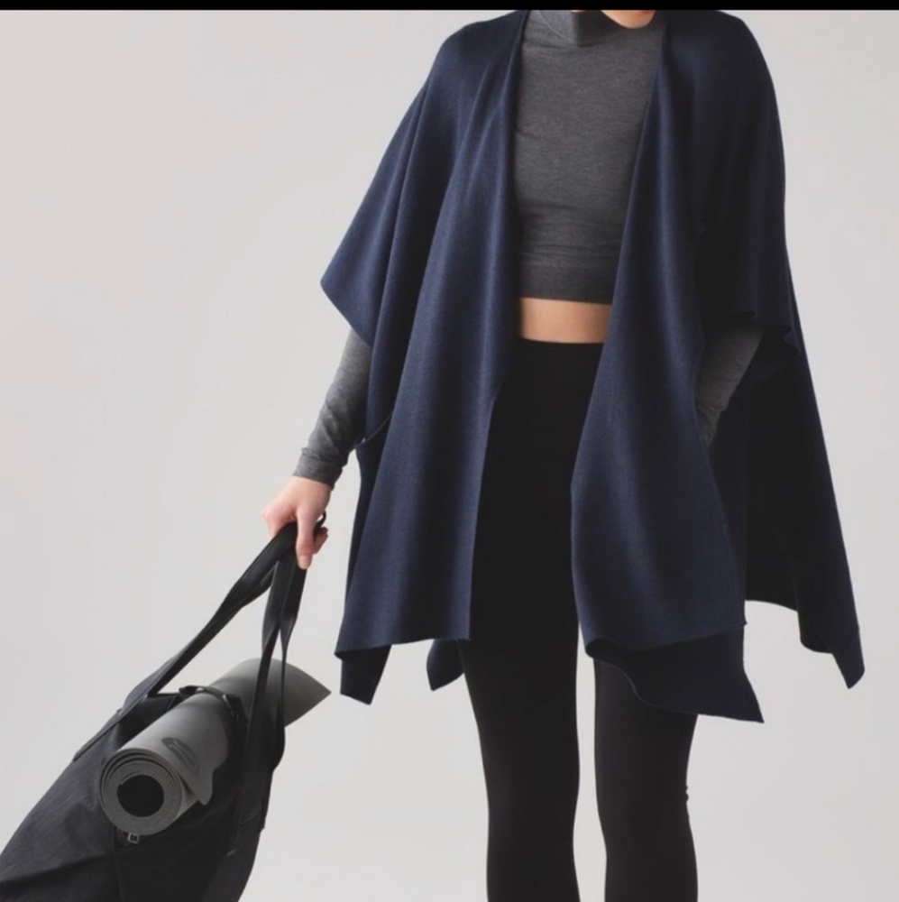 lululemon athletica Navy Blue Draped Poncho Sweater